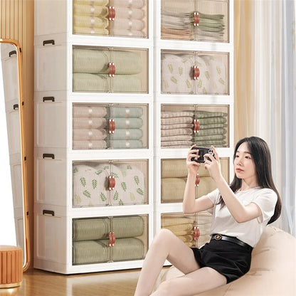 45*27*125.5cm 5 Layers Clear Shoes Clothing Storage Box PP+HIPS+TPR Home Clothes Snack Toy Storage Cabinet