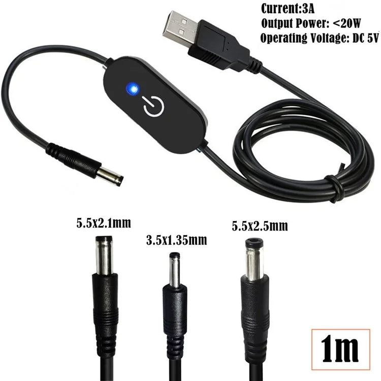 JUNSUNMAY DC 5.5x2.1mm to USB LED Touch Inline Dimmer Switch Controller for Single Color, Length 100cm