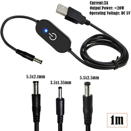 JUNSUNMAY 1m DC 5.5x2.5mm to USB Indicator Design LED Touch Inline Dimmer Switch Controller for Single Color