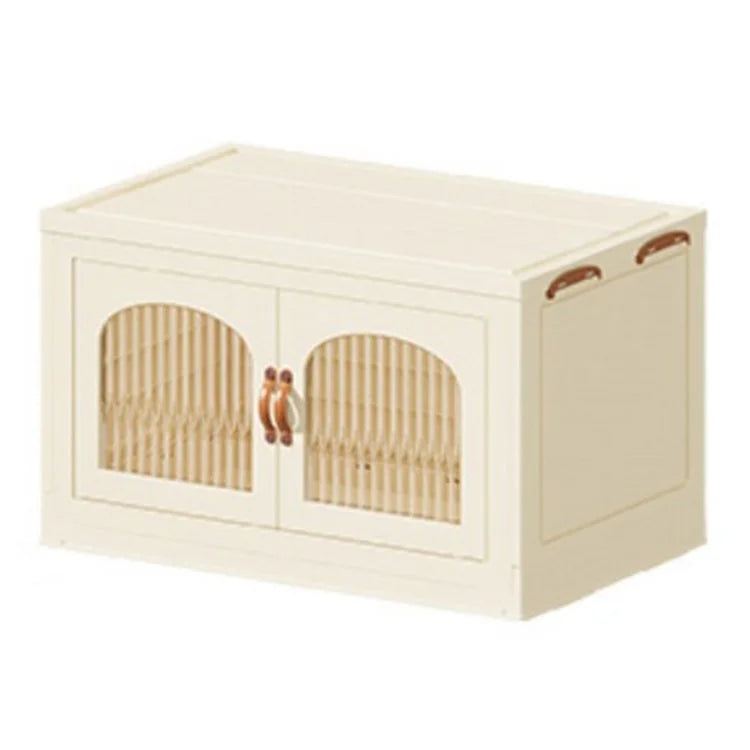 Single Layer Plastic Organizer Box Clothes Toys Storage Foldable Container with Leather Handle (No Wheels)
