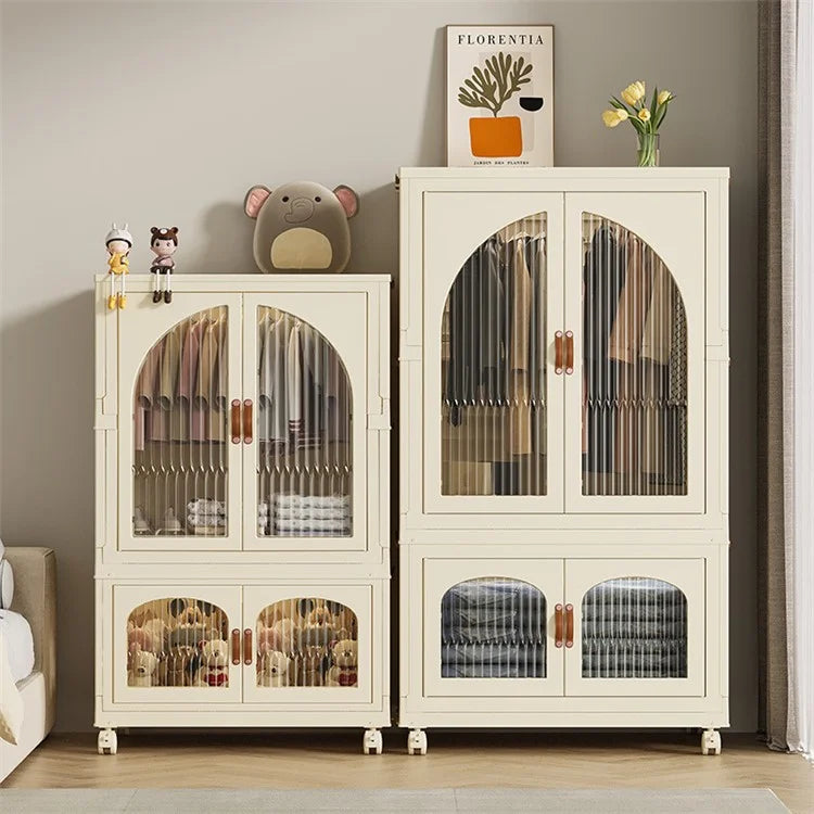 Single Layer Plastic Organizer Box Clothes Toys Storage Foldable Container with Leather Handle (No Wheels)