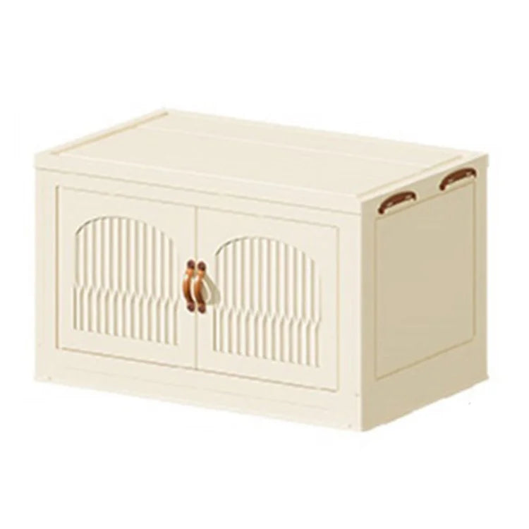 Single Layer Plastic Organizer Box Clothes Toys Storage Foldable Container with Leather Handle (No Wheels)