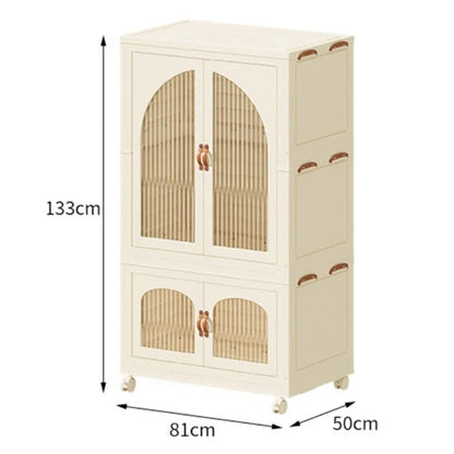 Double Layer Plastic Wardrobe Clothing Snack Toy Storage Foldable Box with Pulley