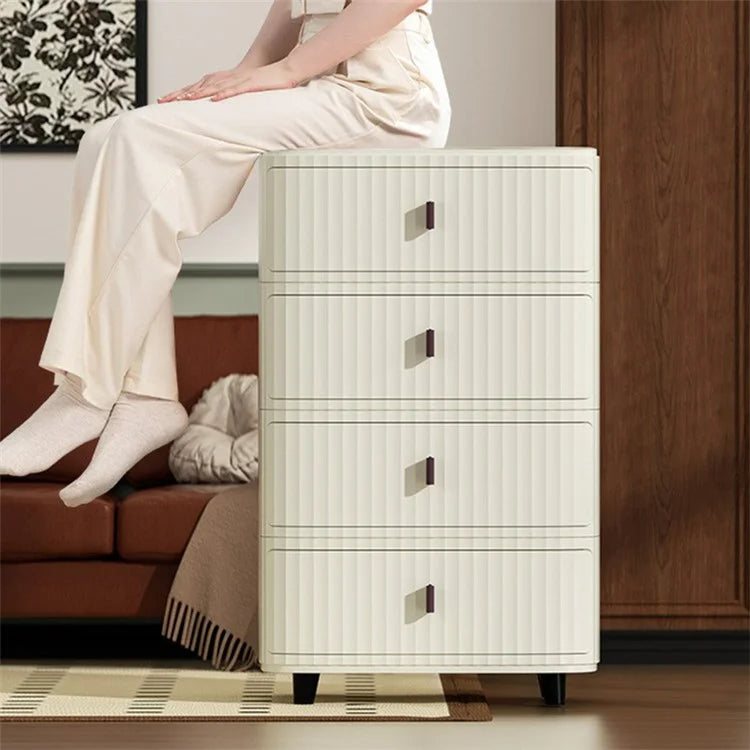 4 Layers PP + MDF Board Bedroom Nightstand Drawer Dresser Bedside Storage Cabinet (52CM Wide), Size: L