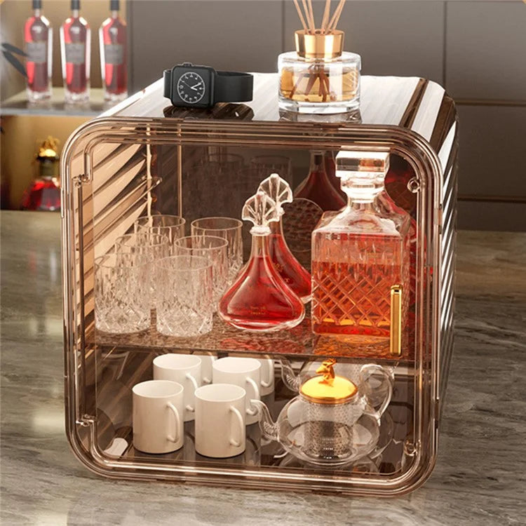 Dustproof Coffee Mug Cup Organizer Table Double Layer Storage Box, Size M