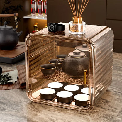 Dustproof Coffee Mug Cup Organizer Table Double Layer Storage Box, Size M