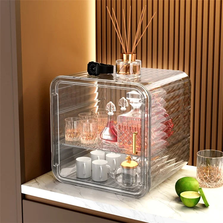 Dustproof Coffee Mug Cup Organizer Table Double Layer Storage Box, Size M