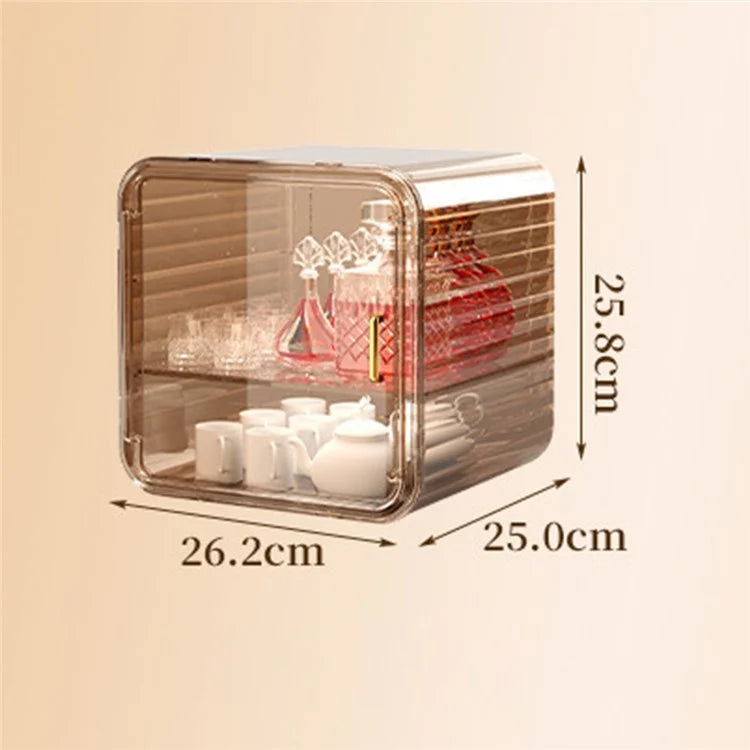 Dustproof Coffee Mug Cup Organizer Table Double Layer Storage Box, Size M