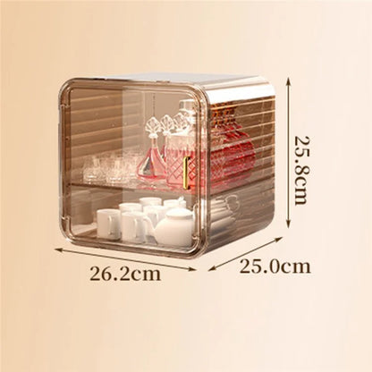 Dustproof Coffee Mug Cup Organizer Table Double Layer Storage Box, Size M