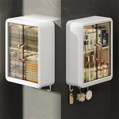 8116 No-punch Wall-mounted Magnetic Door Dust-proof PP Bathroom Storage Cabinet