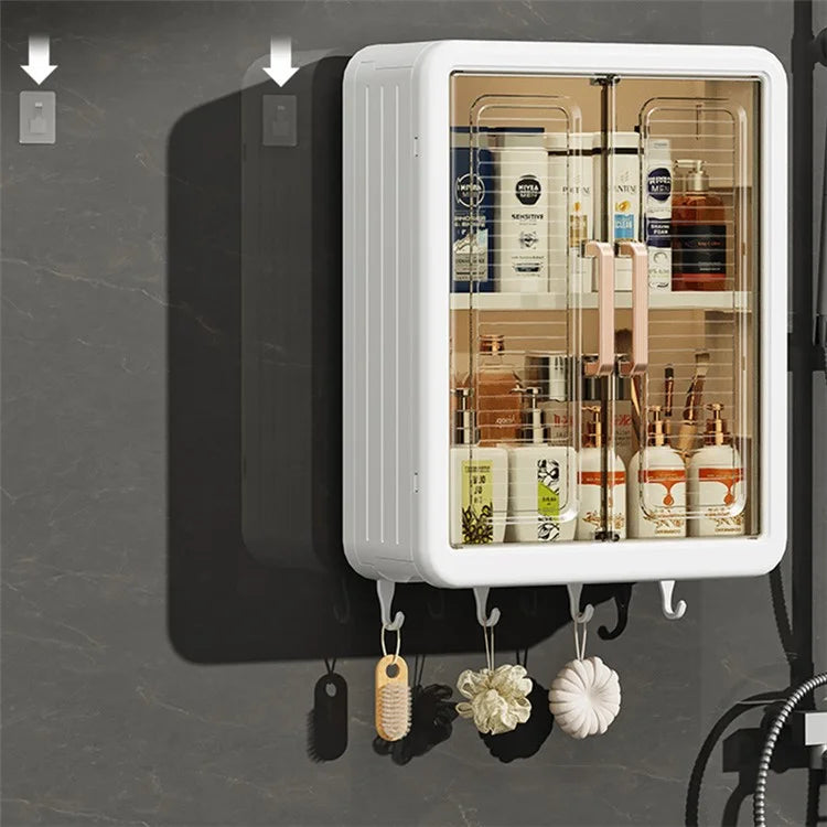 8116 No-punch Wall-mounted Magnetic Door Dust-proof PP Bathroom Storage Cabinet