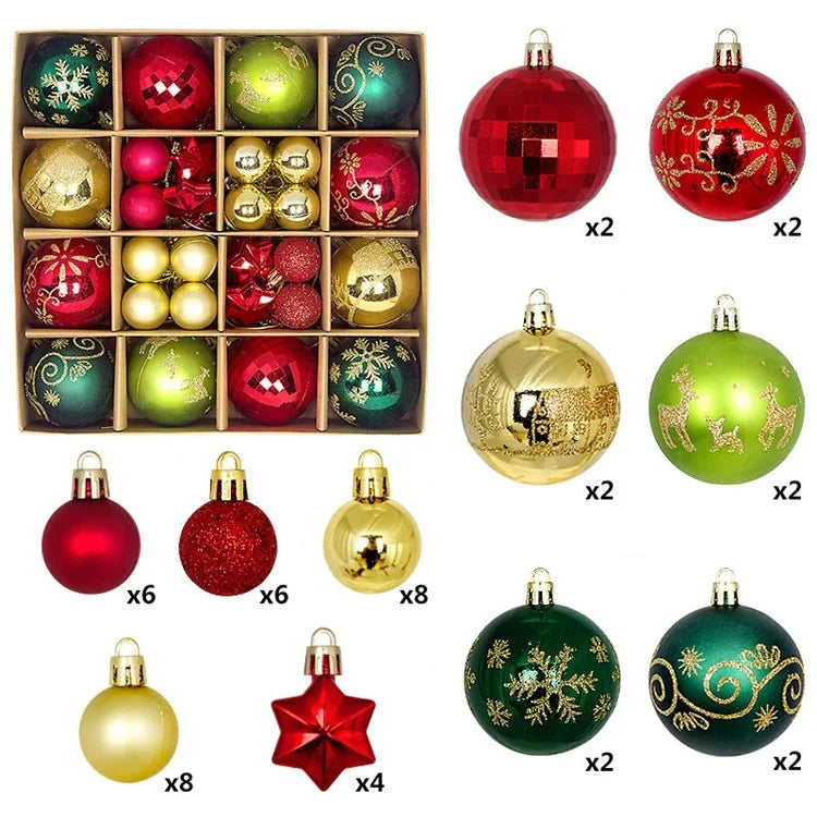 44Pcs / Box 3-6cm Electroplating Plastic Ball Christmas Tree Hanging Ornament Xmas Party Decoration