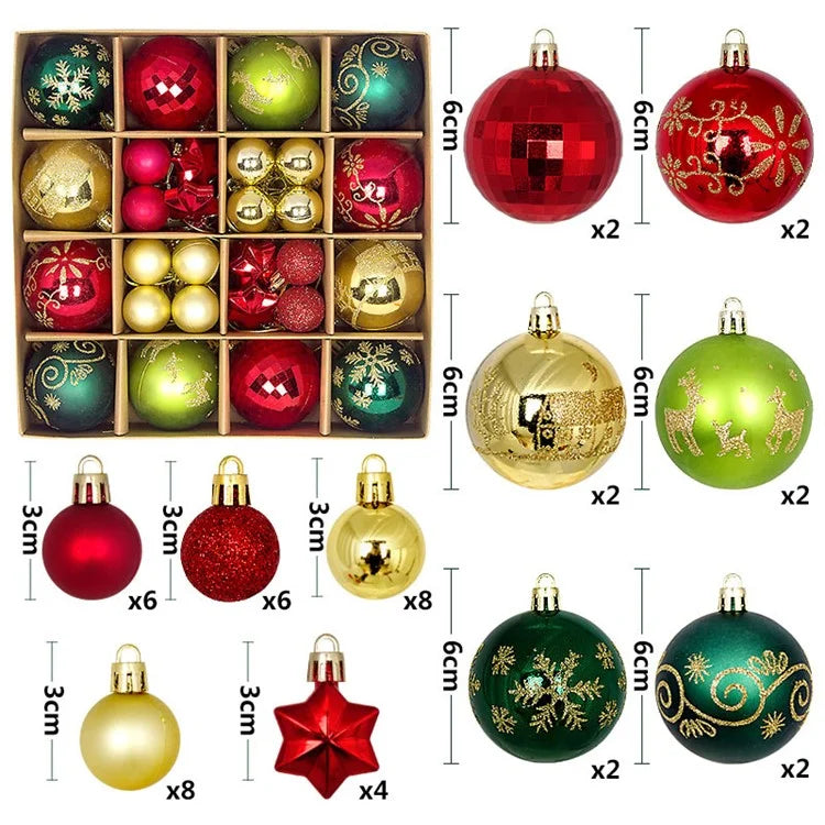 44Pcs / Box 3-6cm Electroplating Plastic Ball Christmas Tree Hanging Ornament Xmas Party Decoration