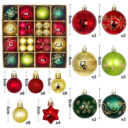 44Pcs / Box 3-6cm Electroplating Plastic Ball Christmas Tree Hanging Ornament Xmas Party Decoration