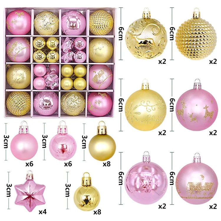 44Pcs / Box 3-6cm Electroplating Plastic Ball Christmas Tree Hanging Ornament Xmas Party Decoration