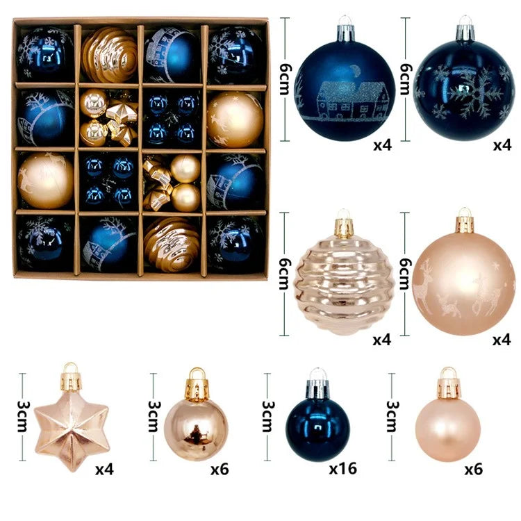 44Pcs / Box 3-6cm Electroplating Plastic Ball Christmas Tree Hanging Ornament Xmas Party Decoration