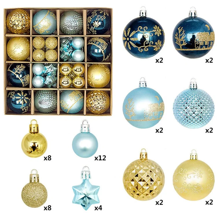 44Pcs / Box 3-6cm Electroplating Plastic Ball Christmas Tree Hanging Ornament Xmas Party Decoration