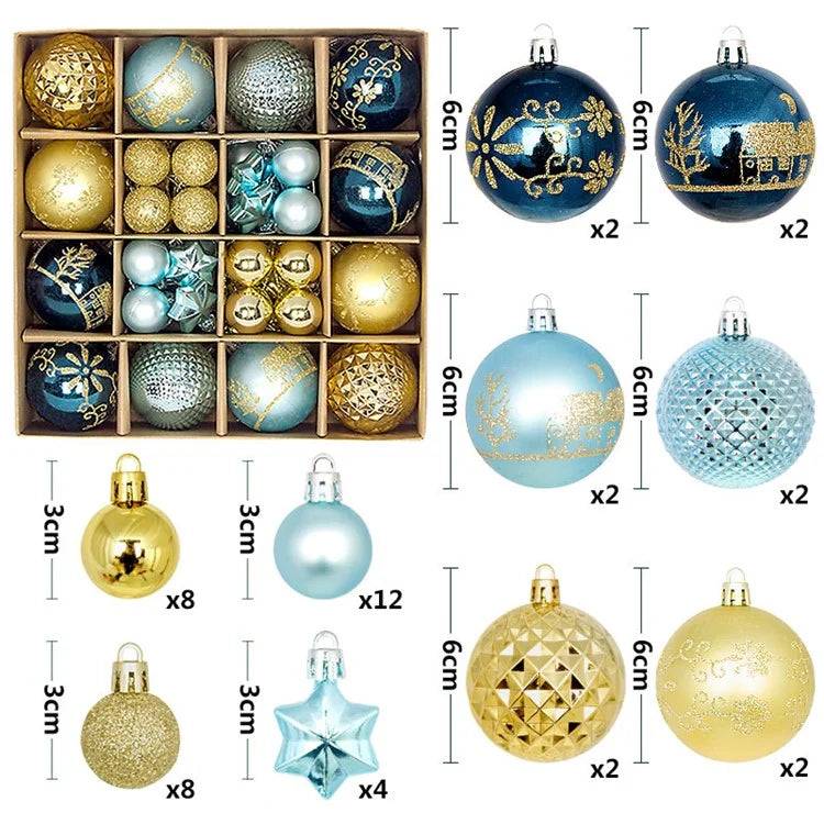 44Pcs / Box 3-6cm Electroplating Plastic Ball Christmas Tree Hanging Ornament Xmas Party Decoration