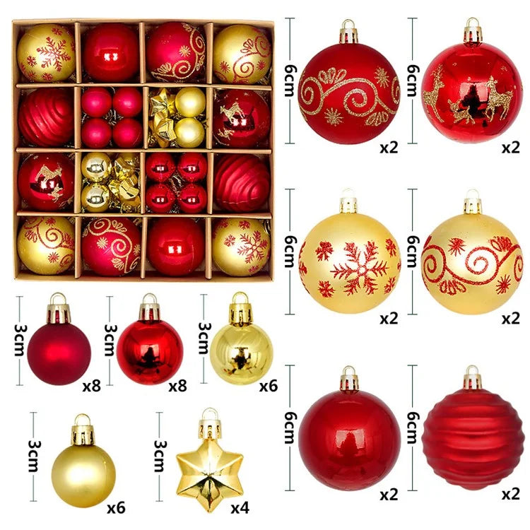 44Pcs / Box 3-6cm Electroplating Plastic Ball Christmas Tree Hanging Ornament Xmas Party Decoration