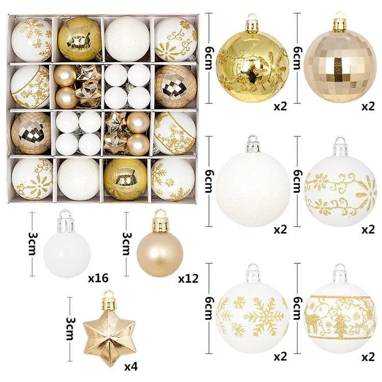 44Pcs / Box 3-6cm Electroplating Plastic Ball Christmas Tree Hanging Ornament Xmas Party Decoration