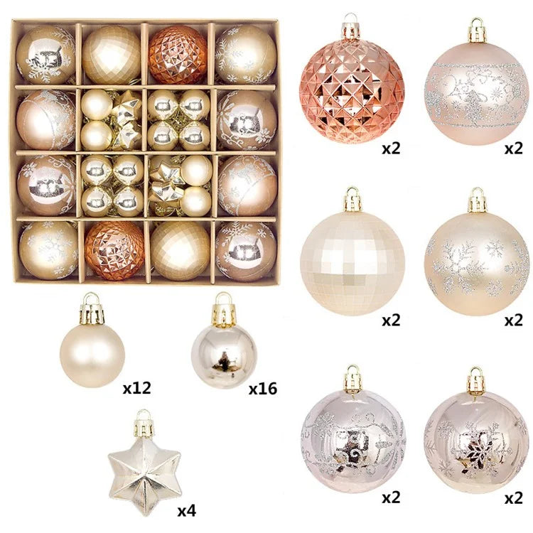 44Pcs / Box 3-6cm Electroplating Plastic Ball Christmas Tree Hanging Ornament Xmas Party Decoration
