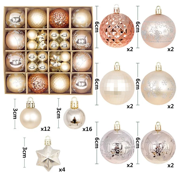 44Pcs / Box 3-6cm Electroplating Plastic Ball Christmas Tree Hanging Ornament Xmas Party Decoration