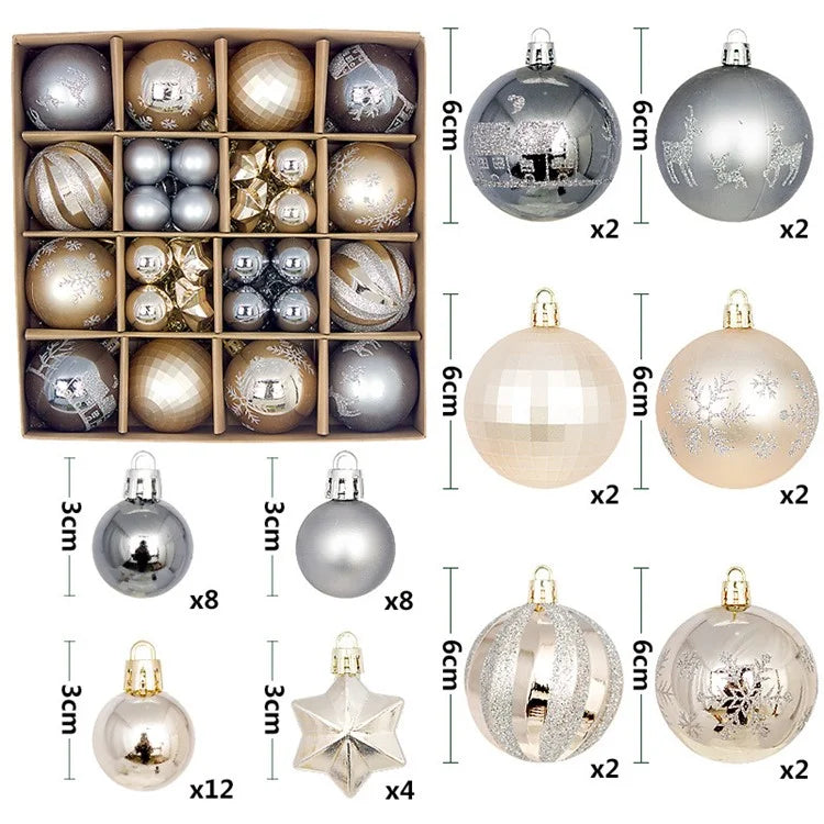 44Pcs / Box 3-6cm Electroplating Plastic Ball Christmas Tree Hanging Ornament Xmas Party Decoration