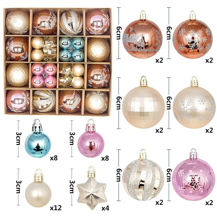 44Pcs / Box 3-6cm Electroplating Plastic Ball Christmas Tree Hanging Ornament Xmas Party Decoration