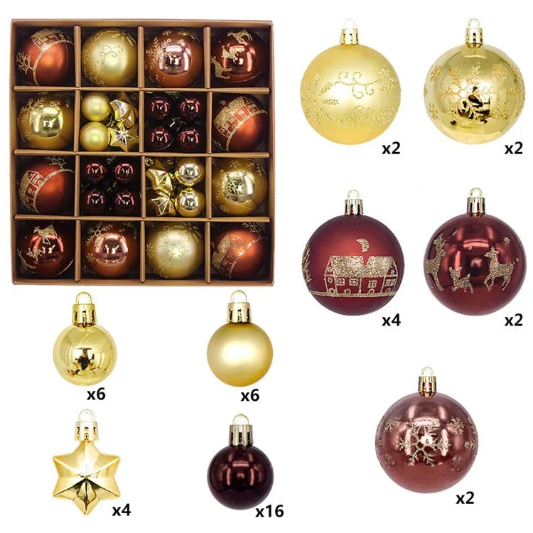 44Pcs / Box 3-6cm Electroplating Plastic Ball Christmas Tree Hanging Ornament Xmas Party Decoration