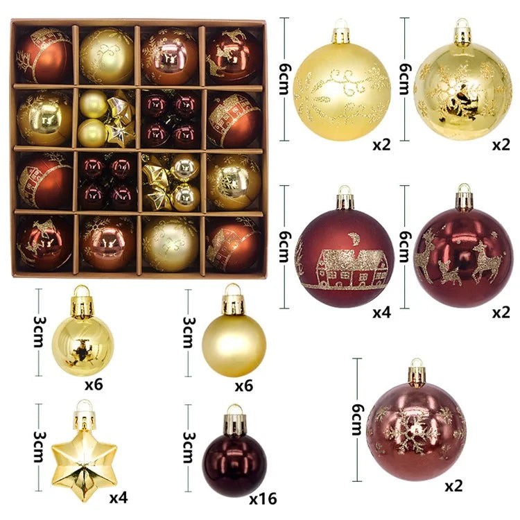 44Pcs / Box 3-6cm Electroplating Plastic Ball Christmas Tree Hanging Ornament Xmas Party Decoration