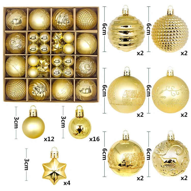 44Pcs / Box 3-6cm Electroplating Plastic Ball Christmas Tree Hanging Ornament Xmas Party Decoration