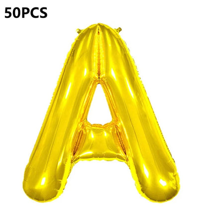 PJ-Q04 50Pcs 16 Inch Alphabet Letter A-Z Birthday Party Aluminum Foil Balloon Festival Decor, Gold