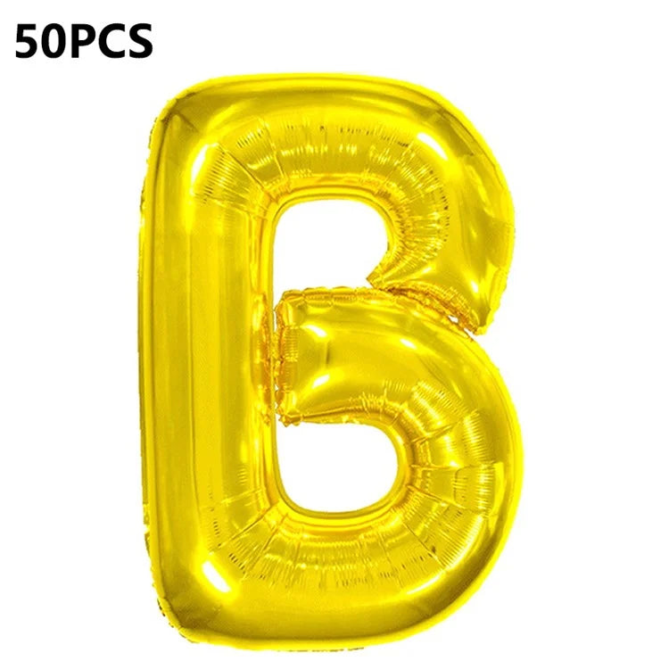 PJ-Q04 50Pcs 16 Inch Alphabet Letter A-Z Birthday Party Aluminum Foil Balloon Festival Decor, Gold
