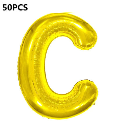PJ-Q04 50Pcs 16 Inch Alphabet Letter A-Z Birthday Party Aluminum Foil Balloon Festival Decor, Gold