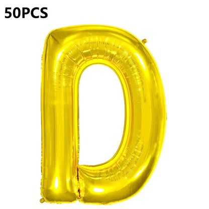 PJ-Q04 50Pcs 16 Inch Alphabet Letter A-Z Birthday Party Aluminum Foil Balloon Festival Decor, Gold