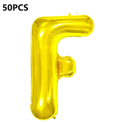 PJ-Q04 50Pcs 16 Inch Alphabet Letter A-Z Birthday Party Aluminum Foil Balloon Festival Decor, Gold