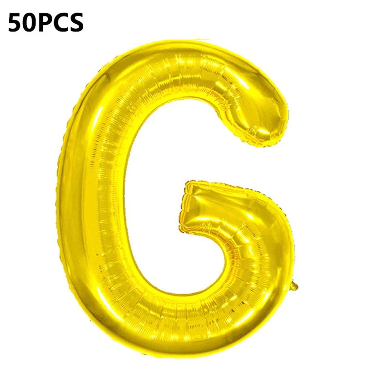 PJ-Q04 50Pcs 16 Inch Alphabet Letter A-Z Birthday Party Aluminum Foil Balloon Festival Decor, Gold