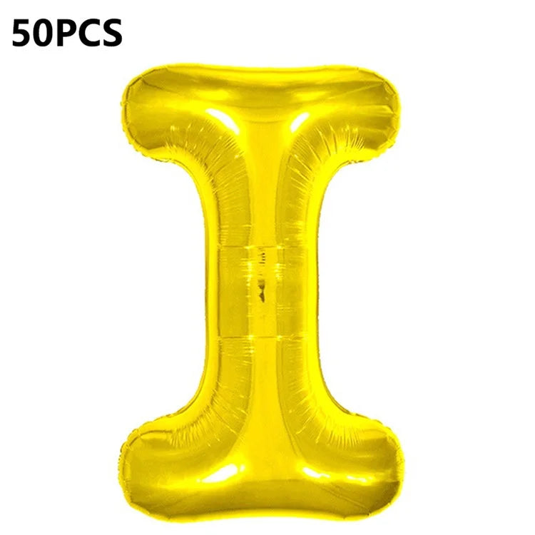 PJ-Q04 50Pcs 16 Inch Alphabet Letter A-Z Birthday Party Aluminum Foil Balloon Festival Decor, Gold
