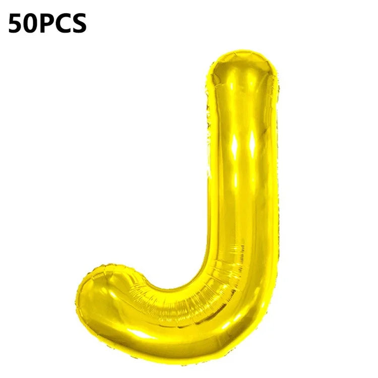 PJ-Q04 50Pcs 16 Inch Alphabet Letter A-Z Birthday Party Aluminum Foil Balloon Festival Decor, Gold
