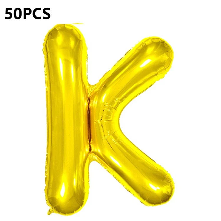 PJ-Q04 50Pcs 16 Inch Alphabet Letter A-Z Birthday Party Aluminum Foil Balloon Festival Decor, Gold