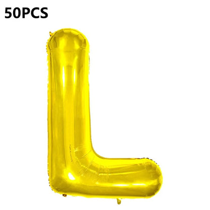 PJ-Q04 50Pcs 16 Inch Alphabet Letter A-Z Birthday Party Aluminum Foil Balloon Festival Decor, Gold