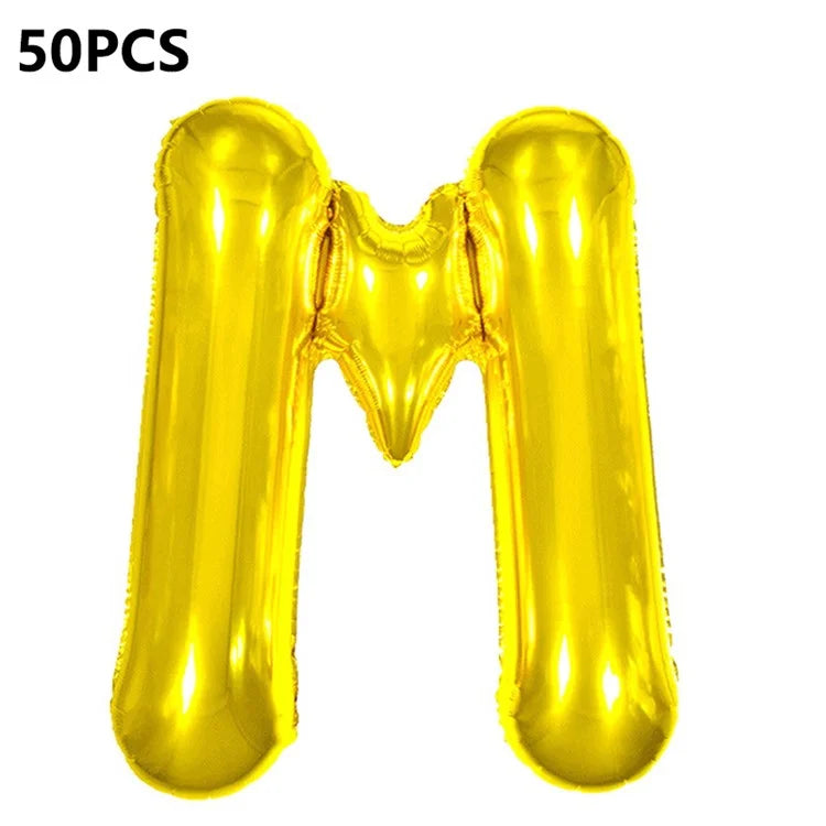 PJ-Q04 50Pcs 16 Inch Alphabet Letter A-Z Birthday Party Aluminum Foil Balloon Festival Decor, Gold