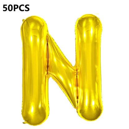 PJ-Q04 50Pcs 16 Inch Alphabet Letter A-Z Birthday Party Aluminum Foil Balloon Festival Decor, Gold