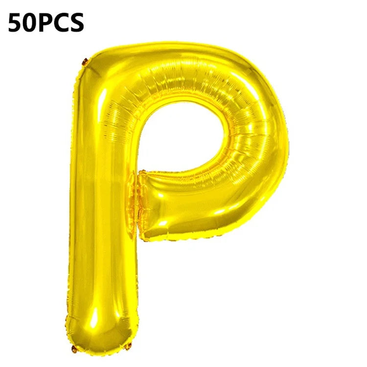 PJ-Q04 50Pcs 16 Inch Alphabet Letter A-Z Birthday Party Aluminum Foil Balloon Festival Decor, Gold
