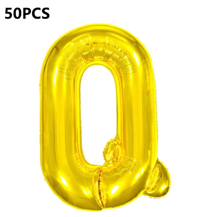 PJ-Q04 50Pcs 16 Inch Alphabet Letter A-Z Birthday Party Aluminum Foil Balloon Festival Decor, Gold