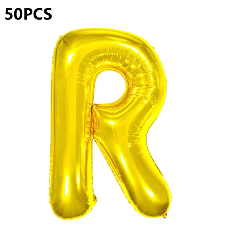 PJ-Q04 50Pcs 16 Inch Alphabet Letter A-Z Birthday Party Aluminum Foil Balloon Festival Decor, Gold