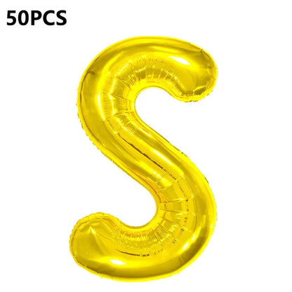 PJ-Q04 50Pcs 16 Inch Alphabet Letter A-Z Birthday Party Aluminum Foil Balloon Festival Decor, Gold