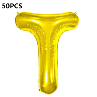 PJ-Q04 50Pcs 16 Inch Alphabet Letter A-Z Birthday Party Aluminum Foil Balloon Festival Decor, Gold