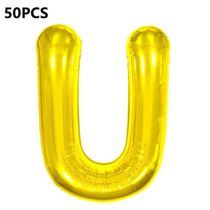 PJ-Q04 50Pcs 16 Inch Alphabet Letter A-Z Birthday Party Aluminum Foil Balloon Festival Decor, Gold