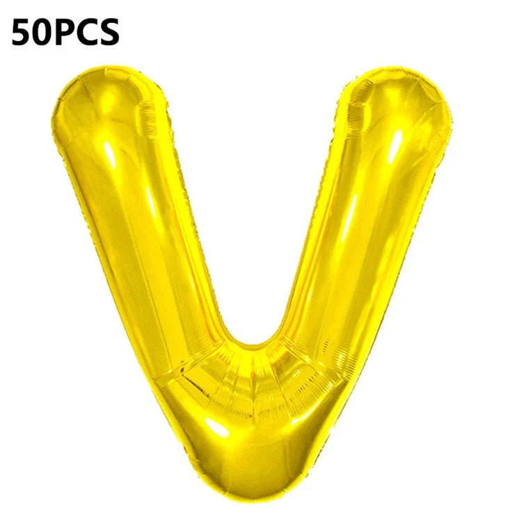 PJ-Q04 50Pcs 16 Inch Alphabet Letter A-Z Birthday Party Aluminum Foil Balloon Festival Decor, Gold